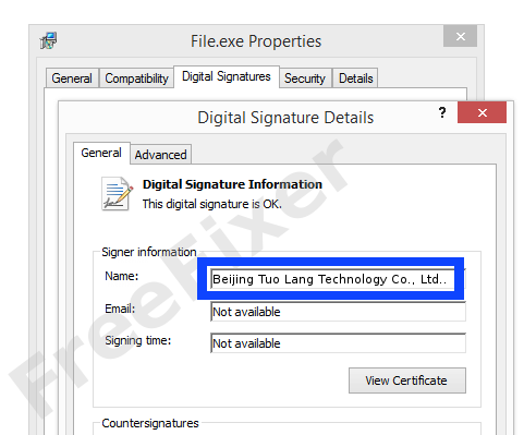 Screenshot of the Beijing Tuo Lang Technology Co., Ltd. certificate